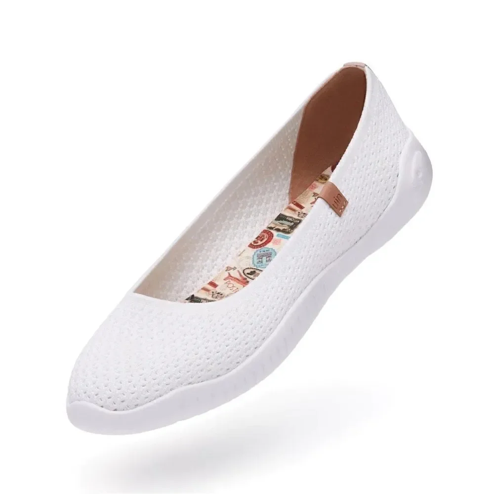 UIN Women's Ballet Slip On Casual Comfort Shoes (Pure White Knitted Menorca III)